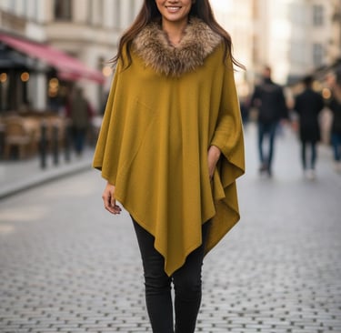 cashmere faux trim ponchu