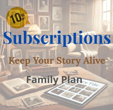 Family storytelling subscription plans book and photo album display