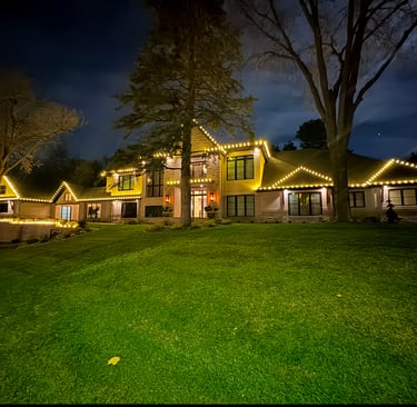Soft White Seasonal Lighting on Large Home