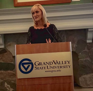 Angie Crouch speaks at Grand Valley State University Award luncheon
