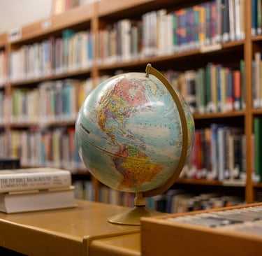 a globe globe with a globe in the middle of a library