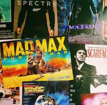 a wall of posters of movies