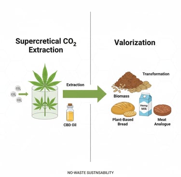 Create a conceptual infographic diagram showing a two-part process. On the left, depict a 'Supercritical CO₂
