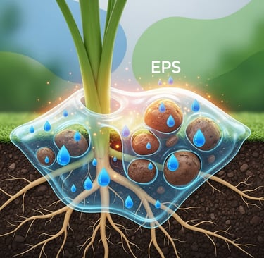 Conceptual illustration of soil health. In the foreground, show a vibrant plant root system intertwined with a glowing, prote