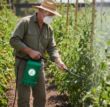a man in a hat and a mask on a farm