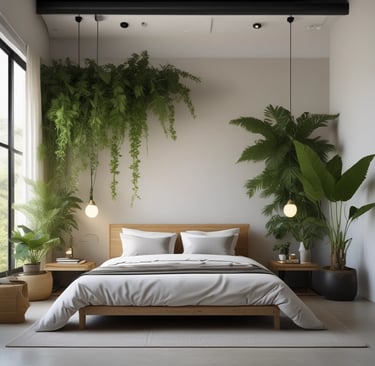 A cozy bedroom showcasing neutral tones and minimalist art.