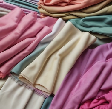 A vibrant array of designer fabrics in various colors and textures.