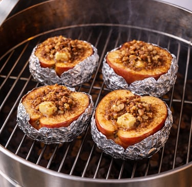 Postre asado, manzana con canela asada en un Don Barril