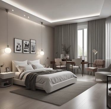 An organized and minimalist bedroom showcasing smart storage solutions.