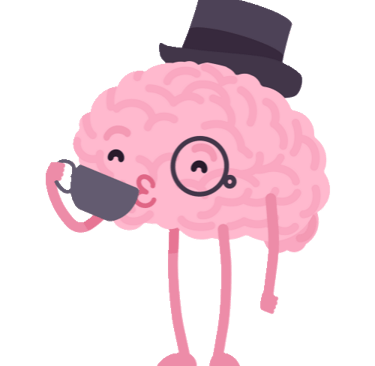 A cartoon brain drinking a cup of tea