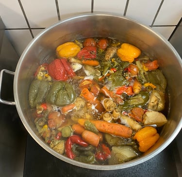a potted potted with vegetables and vegetables