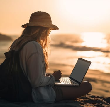 mulher utilizando inteligência artificial na praia