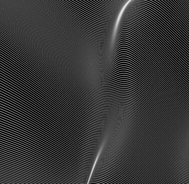 Abstract black and white image with undulating horizontal lines creating a ripple effect.