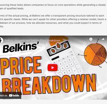 Screenshot of YouTube video embedded in the article, B2B Appointment Setting Costs & Pricing Models