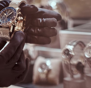 Vendedor mostrando un reloj sacado del escaparate