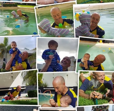 a collage of a collage of photos of a man and his son