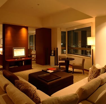 Luxury suite at Grand Hyatt Tokyo with city view and modern decor.