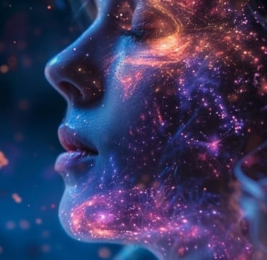 personne avec des effets luminescent et qui brille de toutes les couleurs