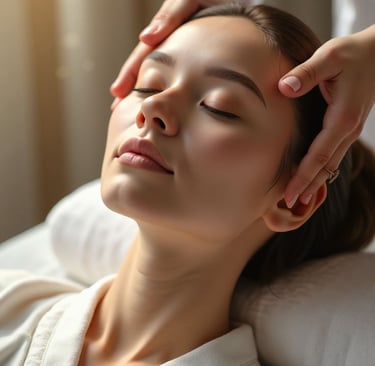 séance de massage cranien dans une ambiance spa et chaleureuse