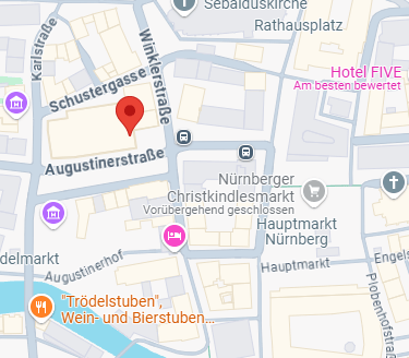 a map of a city with a red pinpoint map