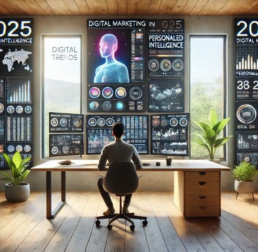 a person sitting at a desk with a computer monitor and a desk