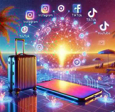 a suitcase with a suitcase and a phone vacaciones con ia