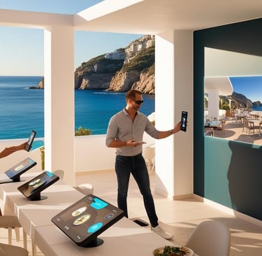 Restaurante moderno en la Costa Brava con tecnología digital y realidad aumentada, ofreciendo una ex
