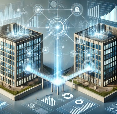 two buildings connected with some technology
