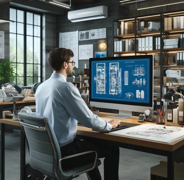 engenheiro mecânico elaborando um projeto de climatização
