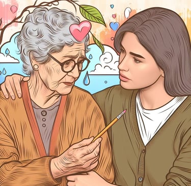 Jovem Cultivando a Empatia para uma senhora enlutada.