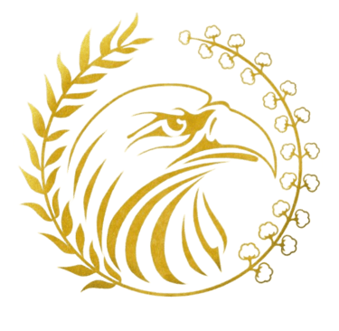 a golden eagle head with a laurel and laurels