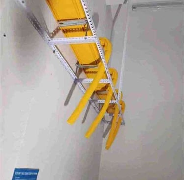 a cable ladder to reach the ceiling in a room