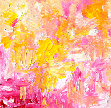an abstract energy painting with lots of vibrant yellow and pink  hues