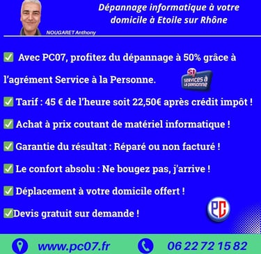 : Résumé des avantages du service de dépannage informatique PC07 à Etoile sur rhone