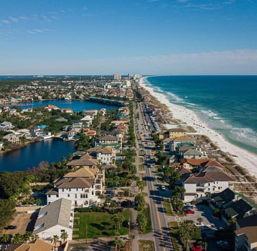 birds eye view of coastal street