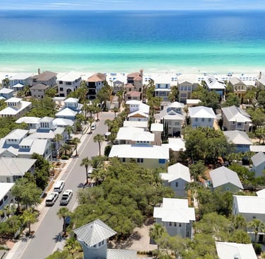 aerial view of a beach town