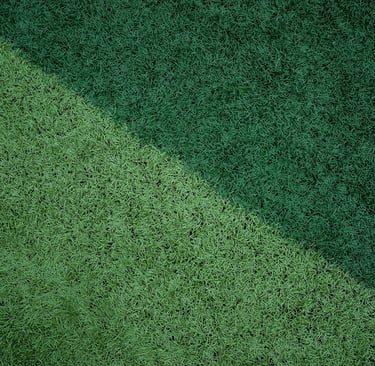 Diagonal split between light and dark green artificial turf, showcasing distinct textures for sports fields or landscaping.