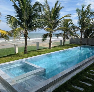 Backyard with a pool and palm trees