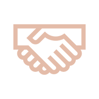 Minimalist peach line art icon representing a handshake for business partnership and cooperation.