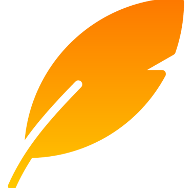 A minimalist orange feather icon representing writing, literature, and lightweight design.