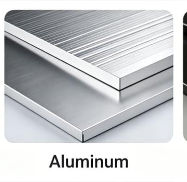 Comparison of industrial stainless steel, aluminum, and carbon steel sheet metal plates.
