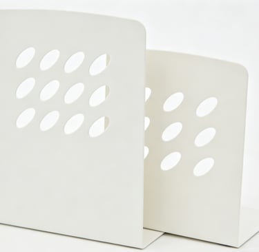 Custom sheet metal bookends with premium matte white finish by Doing Metal