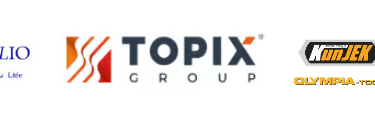 A collection of industrial and corporate logos including Hog Slat, AMA, Topix Group, and KartSim.