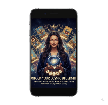 a woman holding a crystal ball in front of a phone