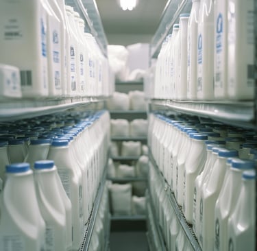 lactose free milk bottles in refrigerator stock