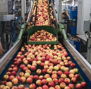 apples in the fruit juice processing factory