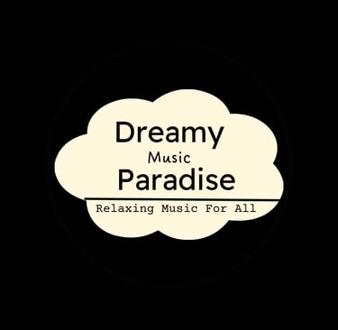 A black square featuring a white cloud graphic with the text "Dreamy Music Paradise" written inside.