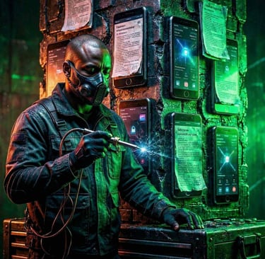 A hyper-realistic representation of Louis Rossmann and the Right to Repair movement.