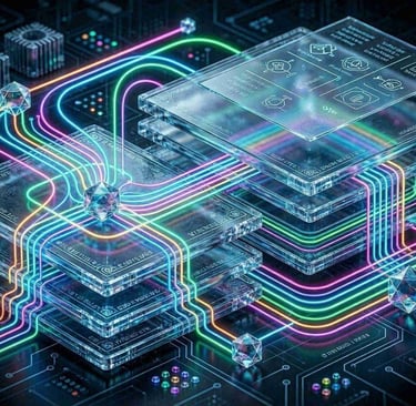 Technical visualization of Hyprland Wayland compositor architecture.