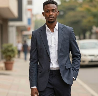 Photo of a confident businessman standing in front of a sleek digital workspace.